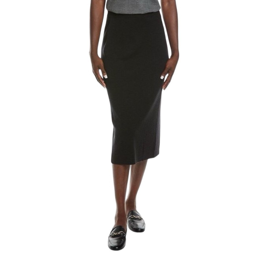 EILEEN FISHER Black‎ Gray Wool Blend Pull On Skirt Midi size M Business Casual